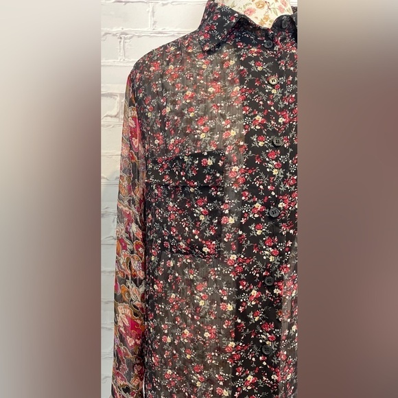 Band of Gypsies Floral Patchwork oversized bohemian Chiffon Blouse -Size Medium - Picture 4 of 6